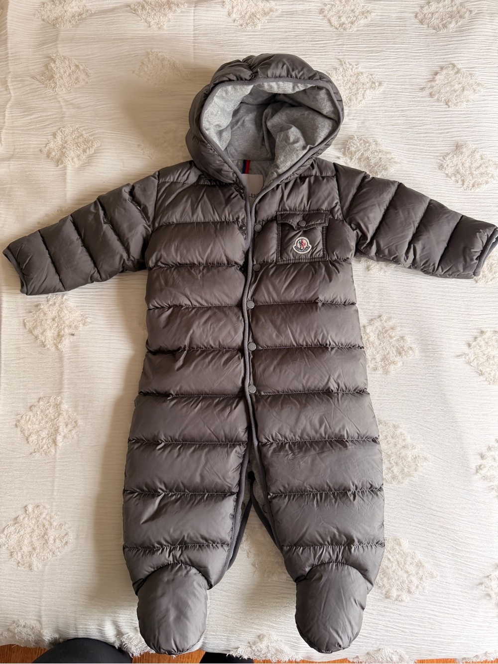 Moncler Quilted Hooded Snowsuit in Charcoal Gray 12/18 months